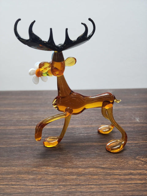 Glass Moose With Daisy Figurine, Collectible Glass Moose, Murano Quality Gift At A Fraction Of The Price, Handcrafted In Ukraine