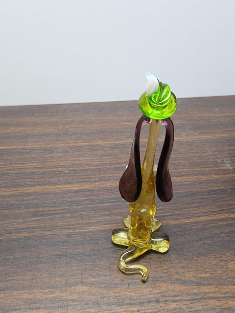 Naturally Colored Glass Figurine - Handcrafted - Dachshund Smoking Pipe Design