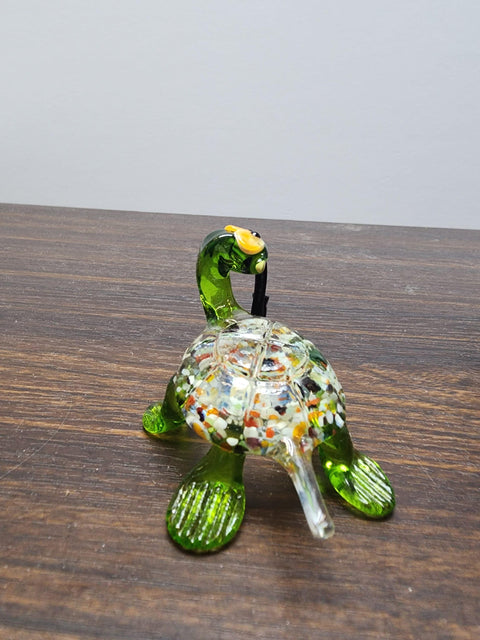 Naturally Colored Glass Figurine - Handcrafted - Turtle W Pipe