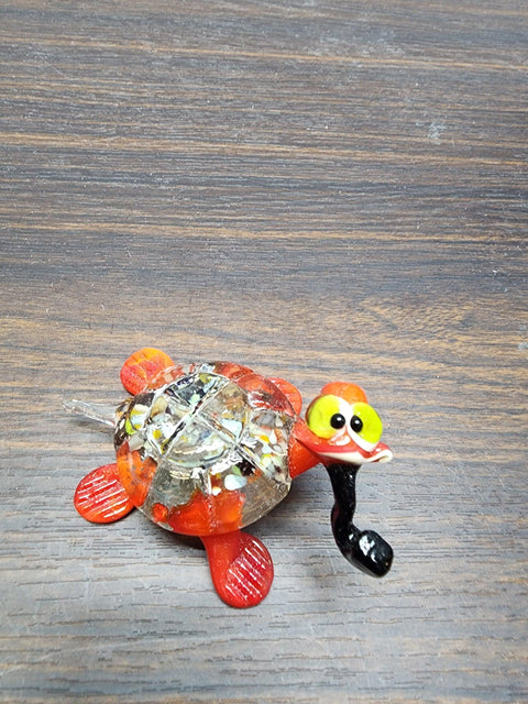 Naturally Colored Glass Figurine - Handcrafted - Turtle W Pipe