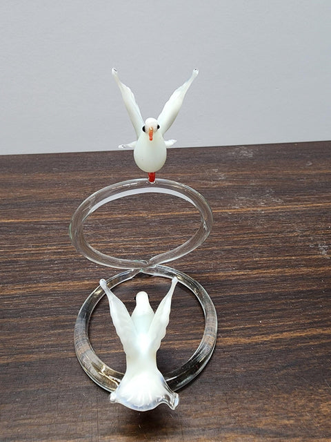 Glass Doves on Rings Figurine, Handmade Murano Quality Design