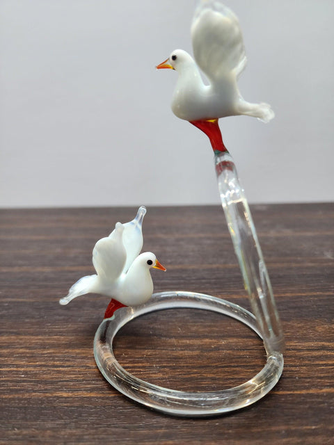 Glass Doves on Rings Figurine, Collectible Glass Dove, Murano Quality Gift At A Fraction Of The Price, Handcrafted In Ukraine
