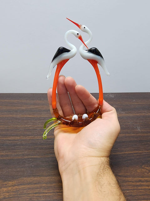 Glass Double Stork Figurine, Collectible Glass Stork, Murano Quality Gift At A Fraction Of The Price, Handcrafted In Ukraine