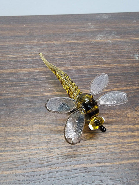 Naturally Colored Glass Figurine - Handcrafted - Dragonfly Design