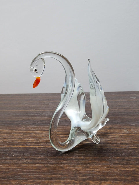 Naturally Colored Glass Figurine - Handcrafted - Swan Design