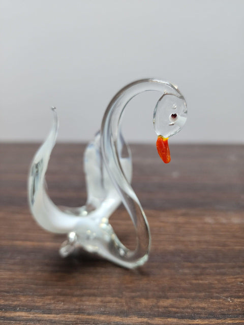 Naturally Colored Glass Figurine - Handcrafted - Swan Design