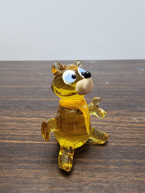 Naturally Colored Glass Figurine - Handcrafted - Teddy Bear Design