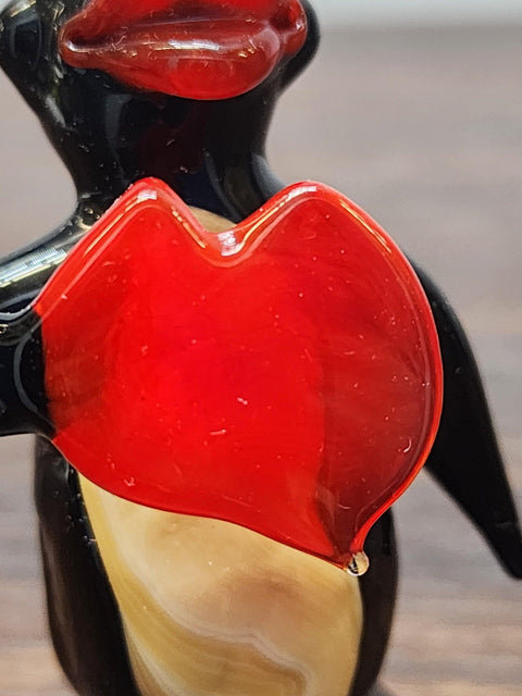 Naturally Colored Glass Figurine - Handcrafted - Penguin & Heart Design