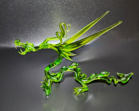 Green Glass Dragon Figurine, Handmade Murano Quality Design - Large