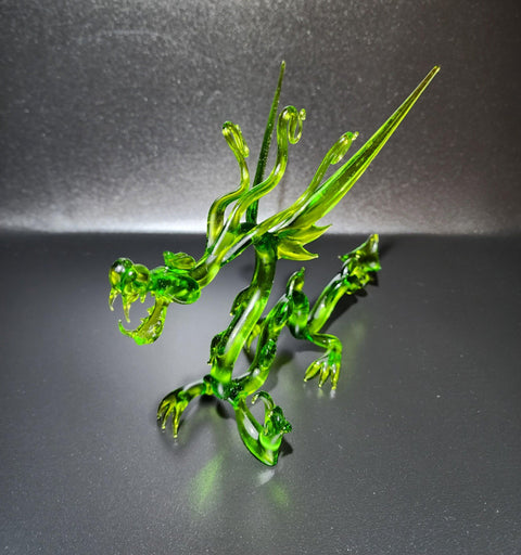 Green Glass Dragon Figurine, Handmade Murano Quality Design - Large