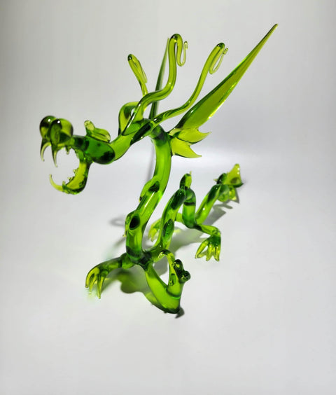 Green Glass Dragon Figurine, Handmade Murano Quality Design - Large