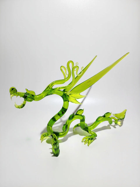 Green Glass Dragon Figurine, Handmade Murano Quality Design - Large