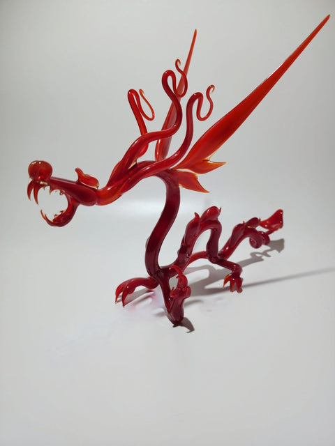 Red Glass Dragon Figurine, Handmade Murano Quality Design - Large