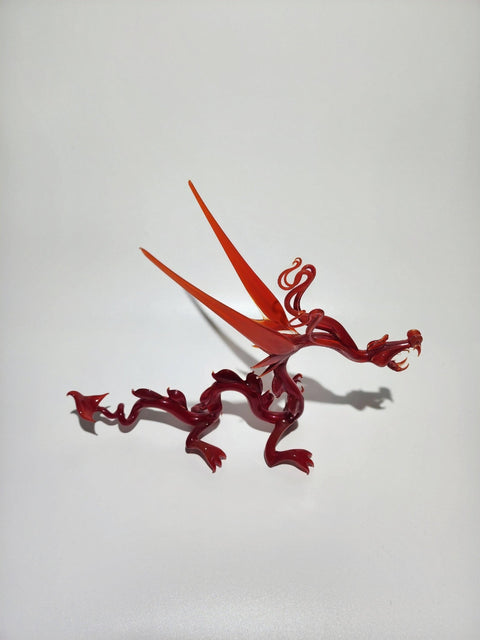 Red Glass Dragon Figurine, Handmade Murano Quality Design - Large