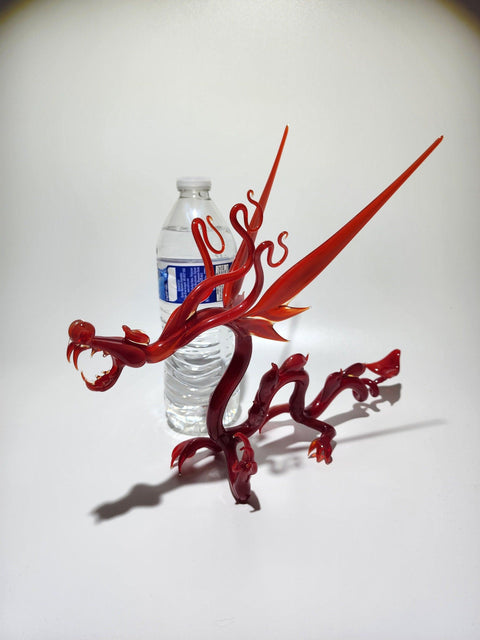 Red Glass Dragon Figurine, Handmade Murano Quality Design - Large