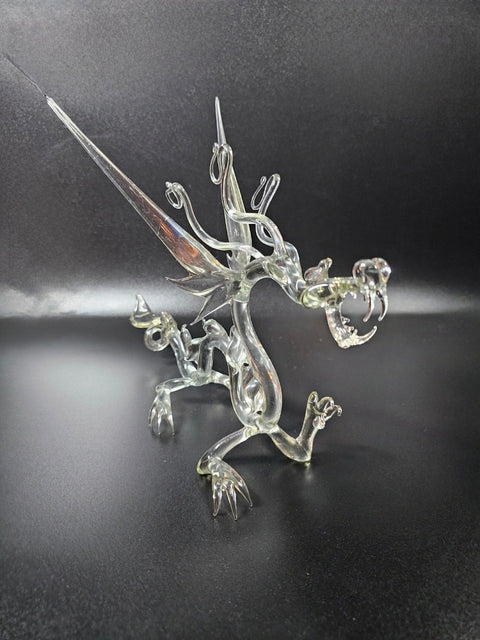 Clear Glass Dragon Figurine, Handmade Murano Quality Design - Large