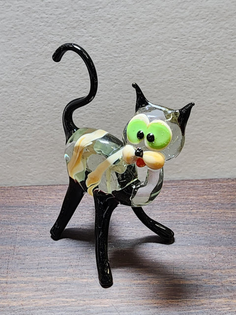 Naturally Colored Glass Figurine - Handcrafted - Cat Design