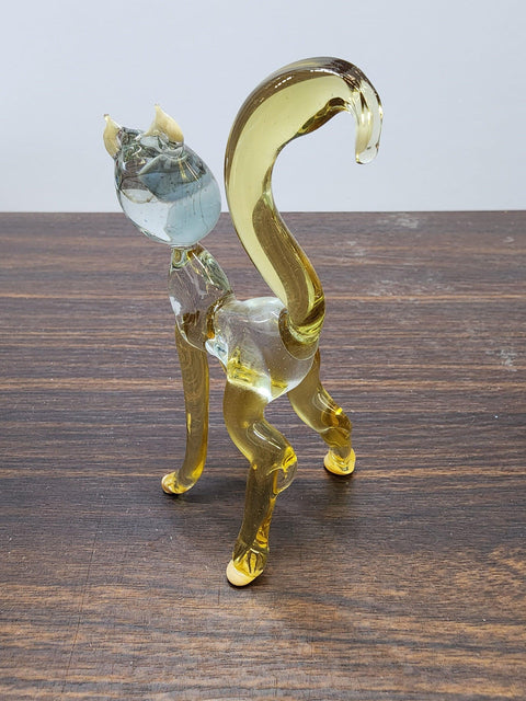 Naturally Colored Glass Figurine - Handcrafted - Standing Tall Cat Design