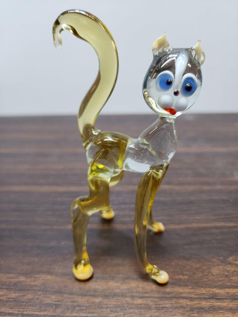 Naturally Colored Glass Figurine - Handcrafted - Standing Tall Cat Design