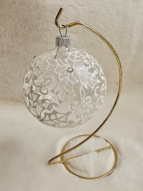 Frosted Blown Glass Ornament - Handcrafted - Holly Leaves Design