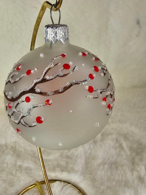 Frosted Blown Blown Glass Ornament - Handcrafted - Red Cardinal Design