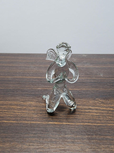 Naturally Colored Glass Figurine - Handcrafted - Angel On Knees Design