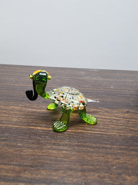 Naturally Colored Glass Figurine - Handcrafted - Turtle W Pipe