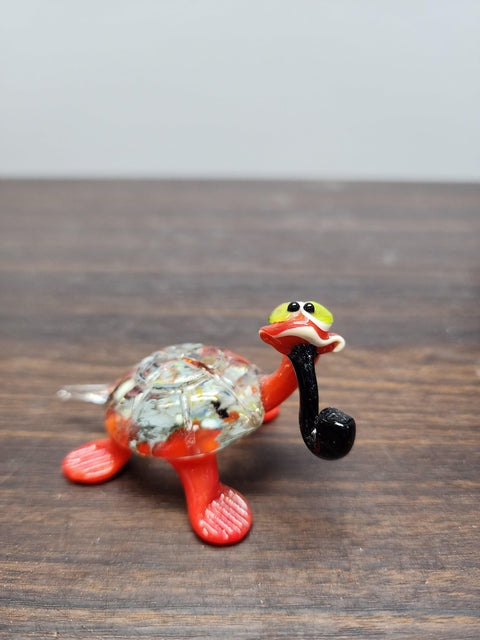 Naturally Colored Glass Figurine - Handcrafted - Turtle W Pipe