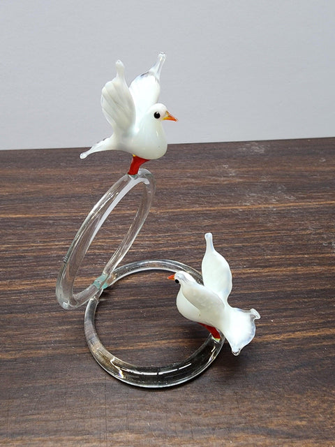 Glass Doves on Rings Figurine, Handmade Murano Quality Design