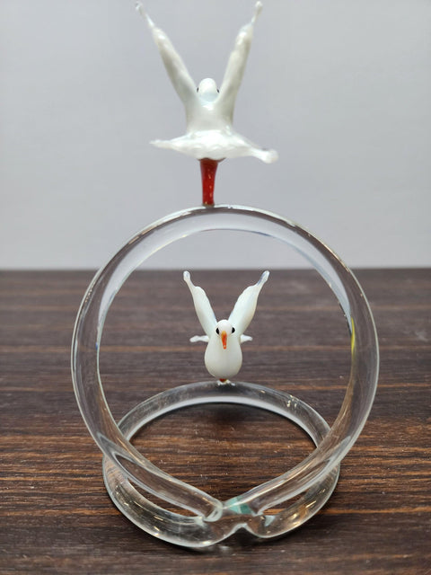Glass Doves on Rings Figurine, Collectible Glass Dove, Murano Quality Gift At A Fraction Of The Price, Handcrafted In Ukraine