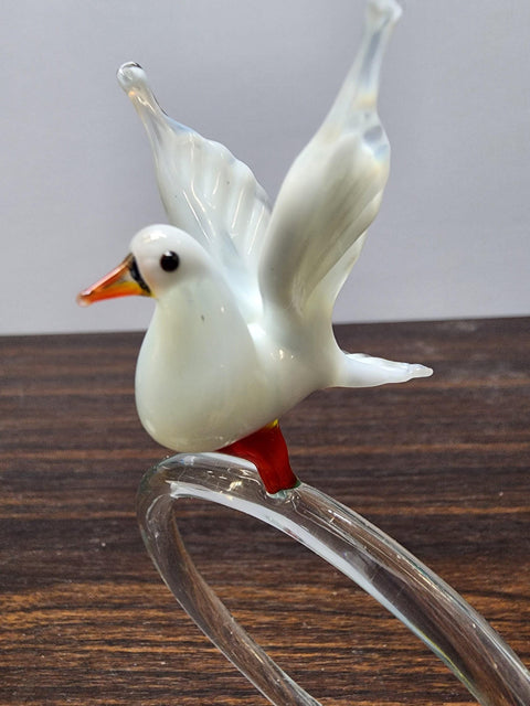 Glass Doves on Rings Figurine, Handmade Murano Quality Design