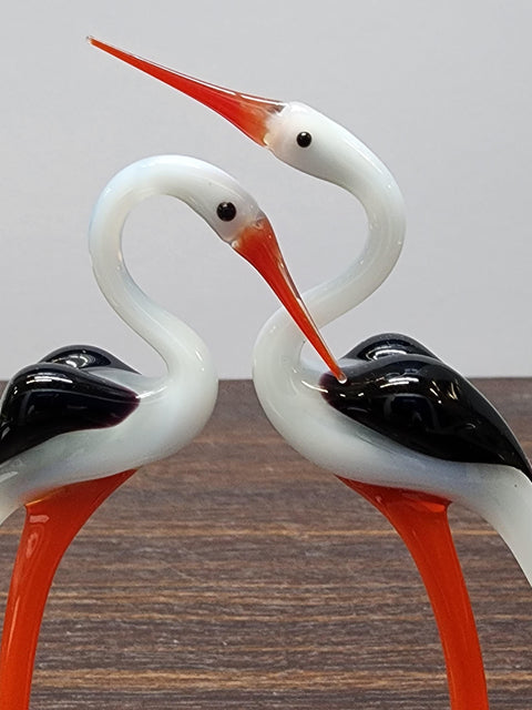 Glass Double Stork Figurine, Handmade Murano Quality Design