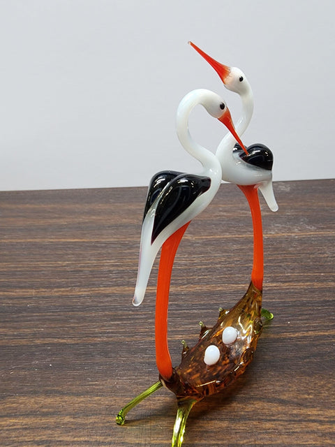 Glass Double Stork Figurine, Handmade Murano Quality Design