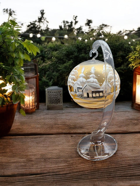 Yellow Glass Terrarium Candle Holder, Hand Crafted in Ukraine, White Cabin Winter Wonderland, Wonderful Year Round