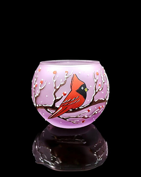 Purple Glass Candle Holder - Red Cardinal - Multiple Sizes