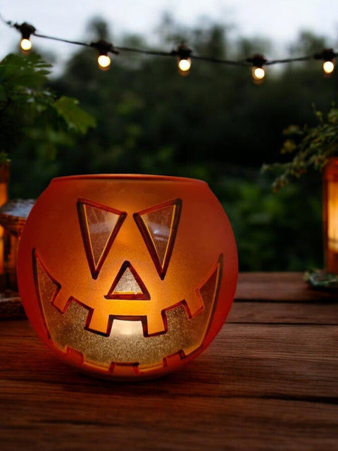 Jack-O'-Lantern  Glass Candle Holder