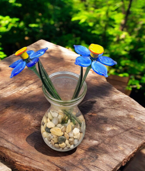 Blue Glass Daffodil - Handcrafted Short Stem Flower