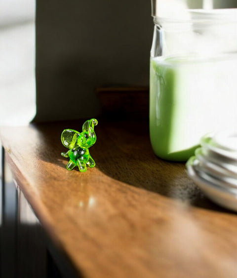 Green Elephant Figurine, Mini Glass Murano Quality Lampworking Glass Figurine, Hand Made In Ukraine, A Great Addition To Your Collection