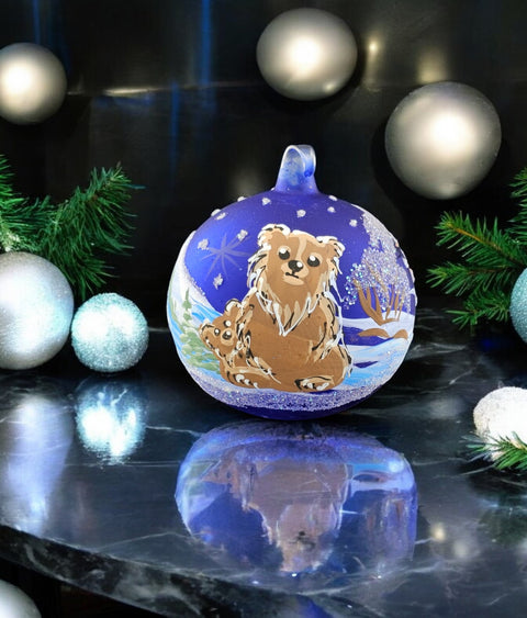 Blue Blown Glass Ornament, Handcrafted Teddy Bear Design, Keepsake Ornament Handmade In Ukraine, A Great Addition To Any Tree