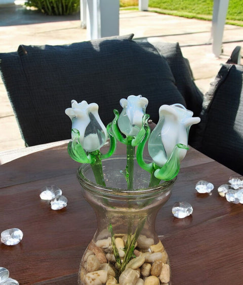 White Glass Rose - Handcrafted Short Stem Flower