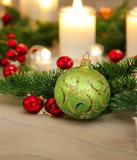 Green Blown Glass Ornament - Handcrafted - Hand Made - Modern Design