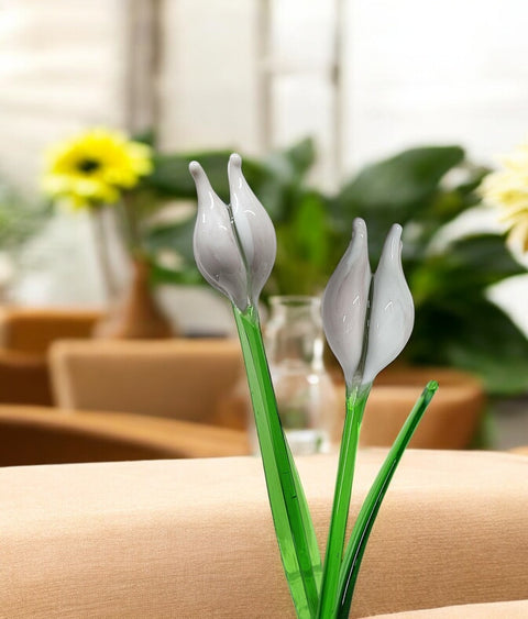 White Glass Tulip - Handcrafted Long Stem Flower