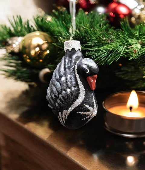 Hand Decorated Glass Keepsake Ornament - Charming Black Swan Design