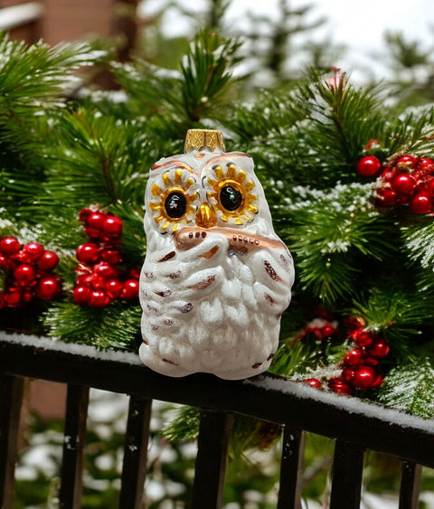 Hand Decorated Glass Keepsake Ornament - Charming Owl With Flute Design