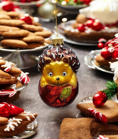 Hand Decorated Glass Keepsake Ornament - Charming Hedgehog In Apple Design