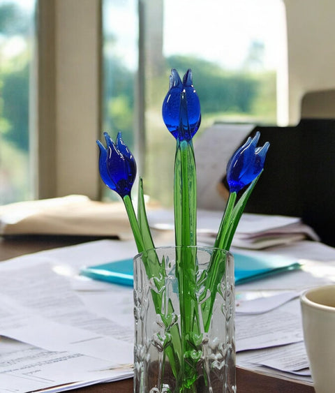 Blue Glass Tulip - Handcrafted Long Stem Flower