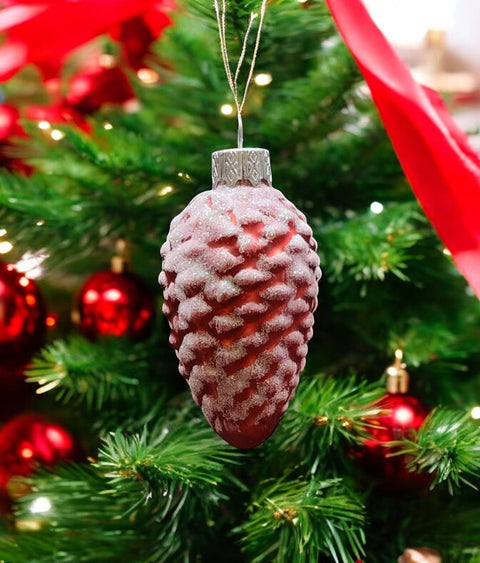 Hand Decorated Glass Keepsake Ornament - Charming Red Pinecone Design