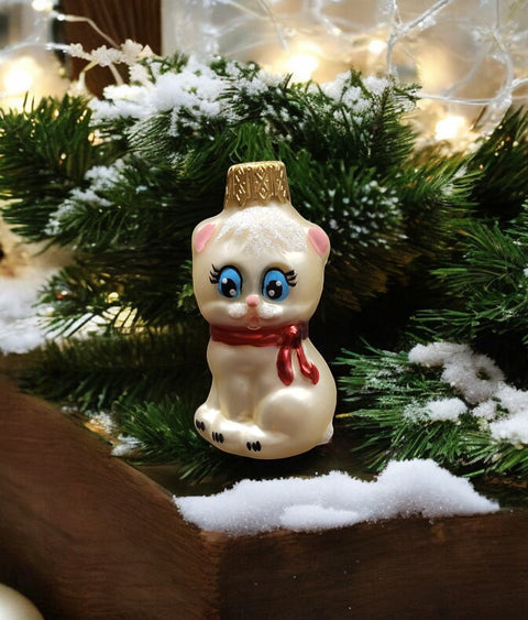 Hand Decorated Glass Keepsake Ornament - Charming Kitten Design