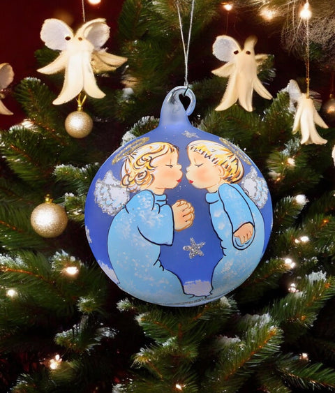 Light Blue Blown Glass Ornament - Handcrafted - Baby Angels Design