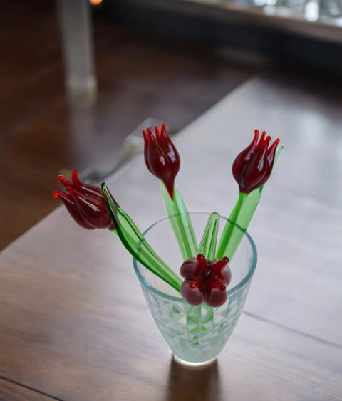 Red Glass Tulip - Handcrafted Short Stem Flower